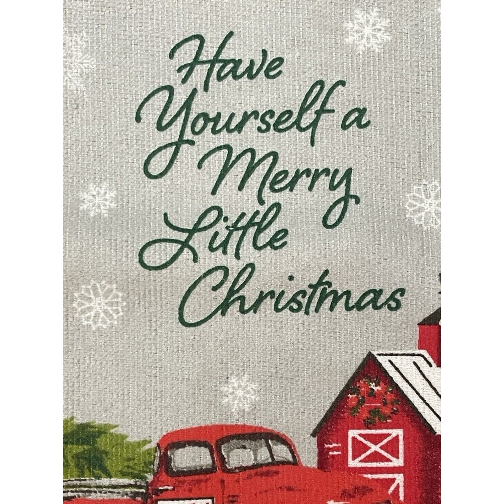 Lot of 2 Merry Christmas Kitchen Towels Santa Red Truck Barn Holiday Decor - Picture 4 of 11